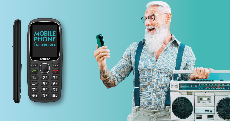 produkty dla osób starszych - zadowolony senior trzyma odpowiedni dla siebie telefon komórkowy